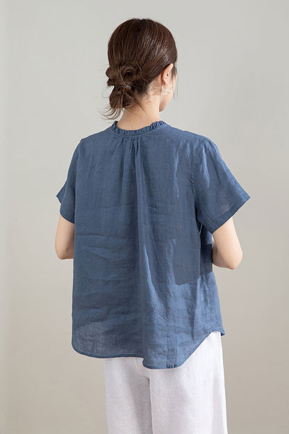 Blue Vintage Handmade Linen Tops 4208