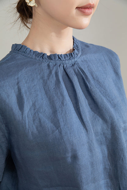 Blue Vintage Handmade Linen Tops 4208