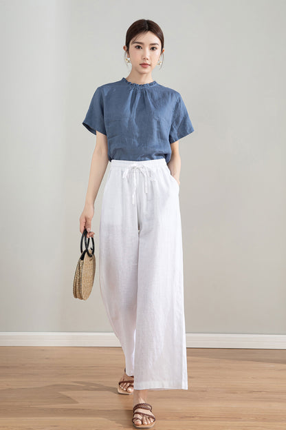 Blue Vintage Handmade Linen Tops 4208