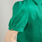 Green Puff Sleeve Linen Blouse 4209