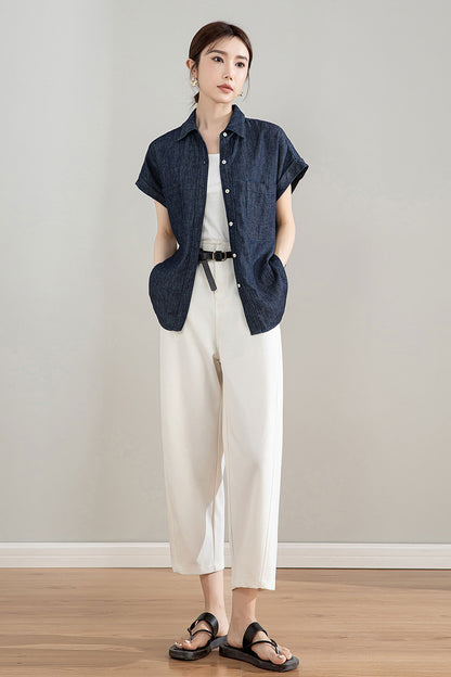 Women's Dark Blue Linen Shirt 4210