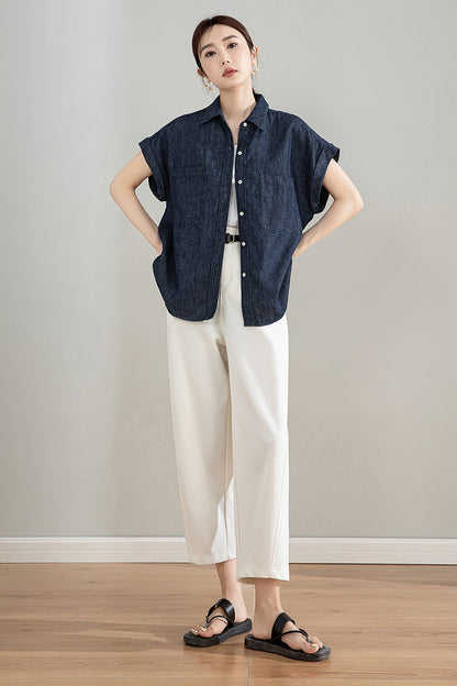 Women's Dark Blue Linen Shirt 4210