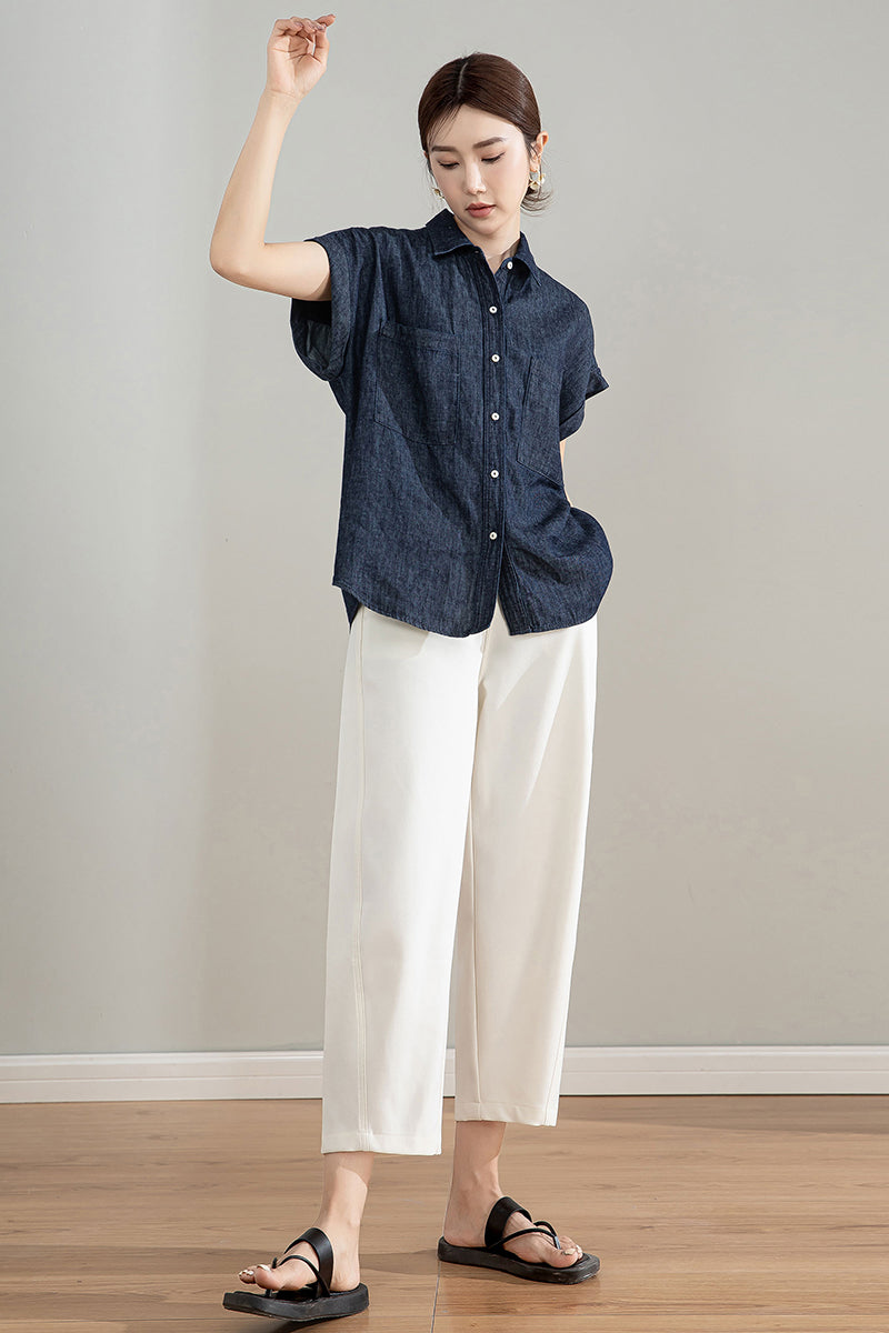 Women's Dark Blue Linen Shirt 4210