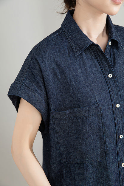Women's Dark Blue Linen Shirt 4210