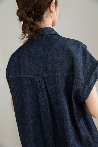Women's Dark Blue Linen Shirt 4210