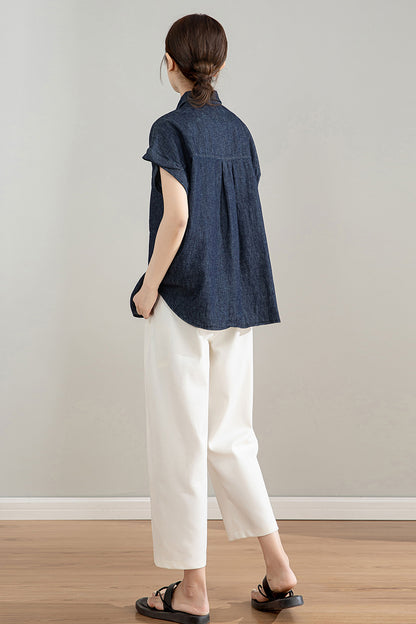 Women's Dark Blue Linen Shirt 4210
