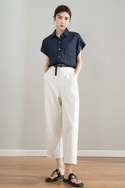 Women's Dark Blue Linen Shirt 4210