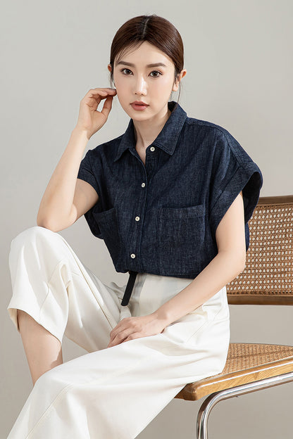 Women's Dark Blue Linen Shirt 4210