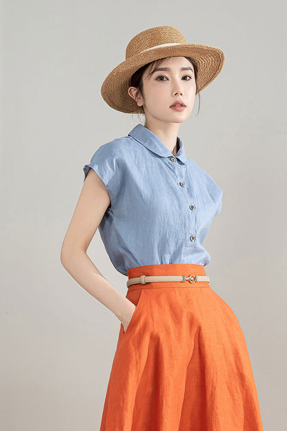 Women's Retro Comfy Linen Shirt 4211