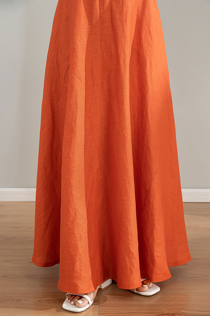 Orange High Waisted Linen Skirt 4215