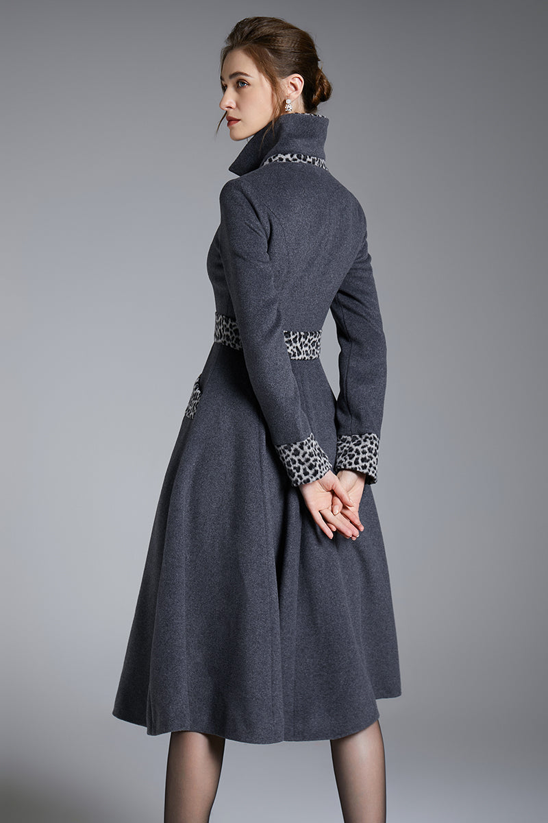 Women Winter Gray Wool Coat 3872,Size 175-US2#CK2202405