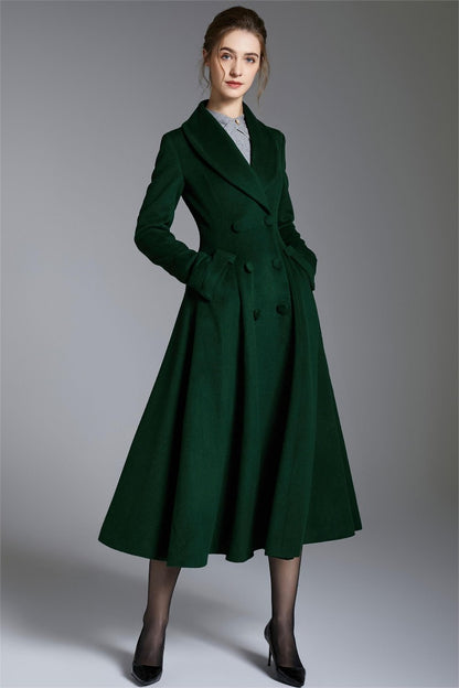 Elegant Wool Blend Coat – Double Breasted A-Line Long Overcoat | Xiaolizi 3899