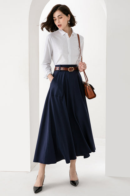 Blue Cotton Nylon A-Line Maxi Skirt - Back Elastic Waistband 3827