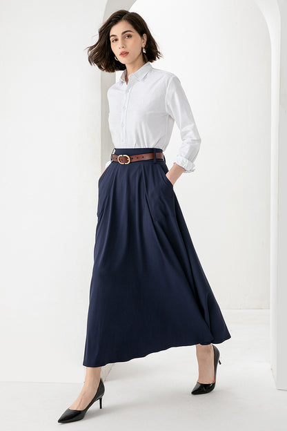Blue Cotton Nylon A-Line Maxi Skirt - Back Elastic Waistband 3827