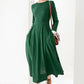 Women Long Sleeve Maxi Linen Dress 3830