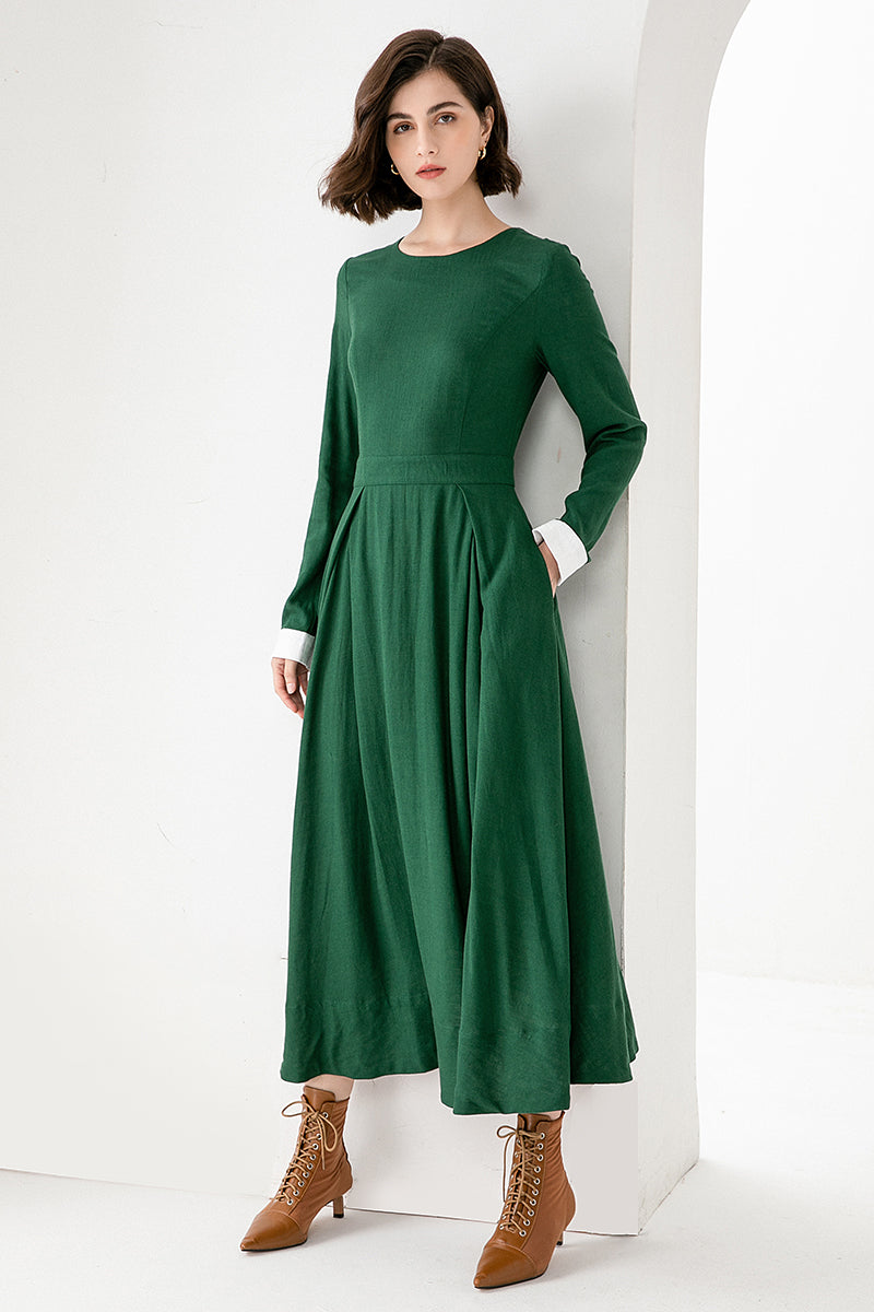 Long sleeve casual maxi linen dress 0784# – XiaoLizi