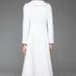 White Wool Coat - Vintage Style Warm Long Single-Breasted Woman's Coat with Large Collar and Feminine Picot Edging (1418)