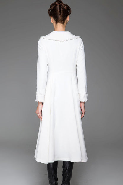 Elegant White Wool Coat – Handmade Vintage Bridal Winter Overcoat | Xiaolizi 1418