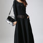 Black dress maxi linen woman's long sleeve dress casual dress custom made 805#