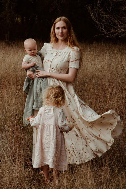 Floral Cottagecore Linen Maxi Prom Dress 2591