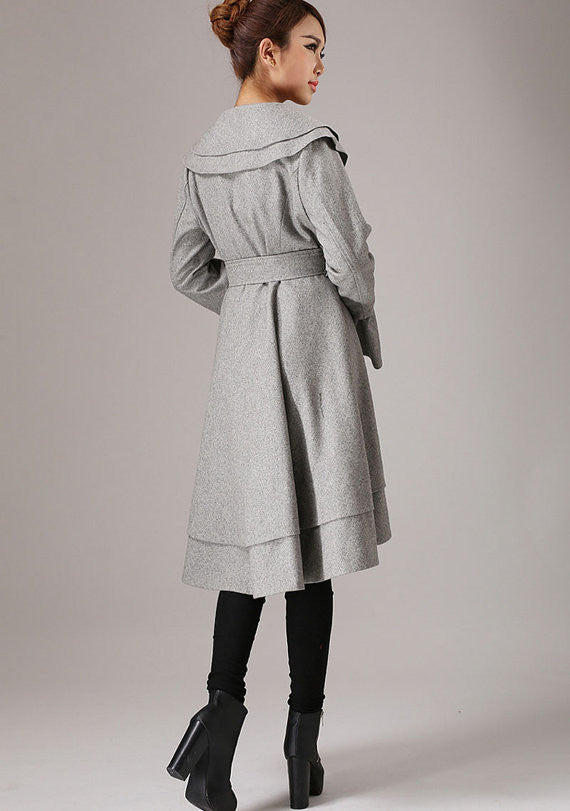 Gray coat winter jacket wool coat ruffled collar coat 0763#
