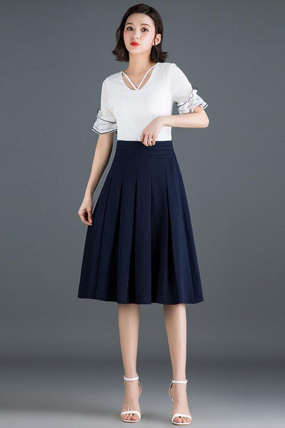 Black Polyester Midi Skirt - High Waist A-Line Silhouette CYM319