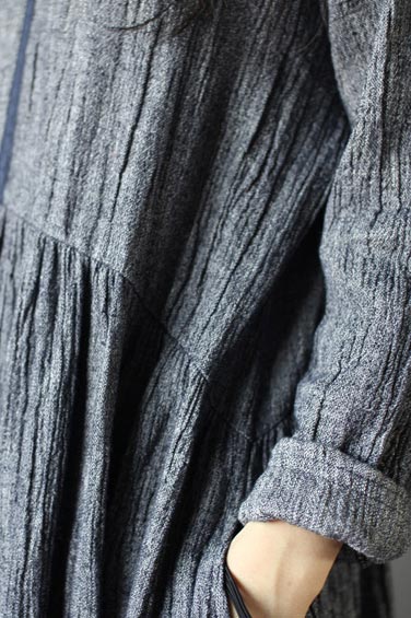 Gray Linen Maxi Dress - V-Neck, Loose Fit Commuter Dress CYM330