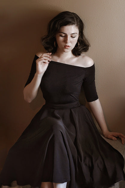 Black Cotton Midi Skirt - High Waist Retro Linen Circle Skater | Xiaolizi 3509