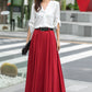 High Waisted Flared A Line Swing Red Maxi Skirt 3537