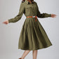 Army Green dress woman linen dress custom made midi dress 0797#