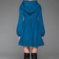 Blue Swing Coat - Hooded Fit & Flare Short Winter Jacket with Lantern Sleeves Women's Outerwear 1419#