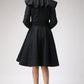 Black wool coat Ruffled Cape coat 699#