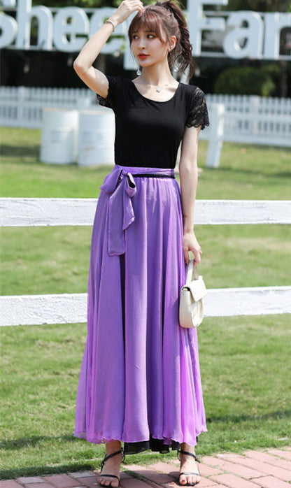 Purple Chiffon Circle Skirt - Reversible Big Swing Silhouette 2942