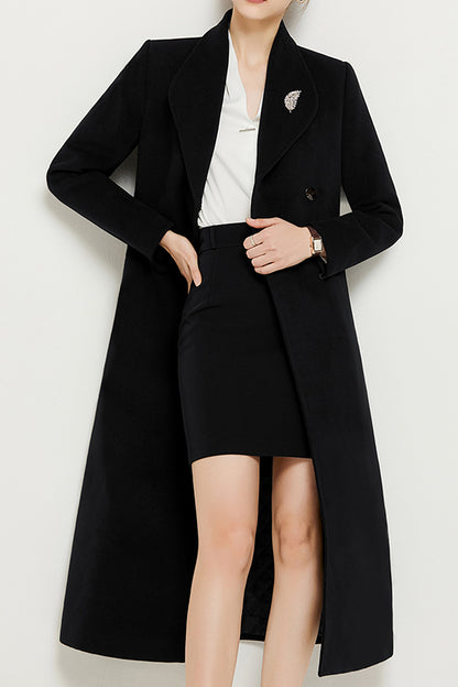 Handmade Black Wool Coat – Elegant Long Belted Winter Overcoat for Women | Xiaolizi 3954
