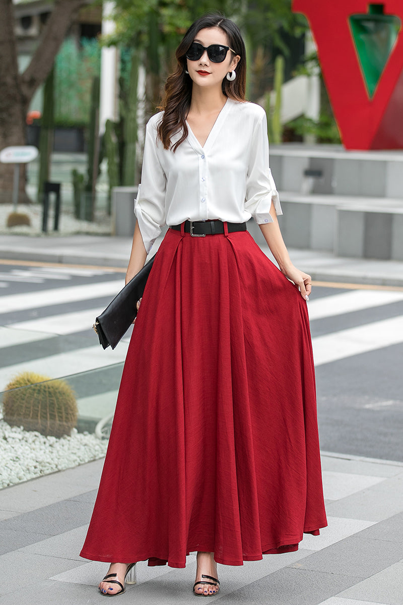 Red a line maxi skirt Clearance