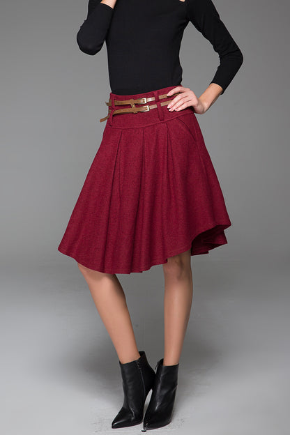 Dark Gray Wool Mini Skirt – Vintage Asymmetrical Pleated Skirt with Pockets 0359