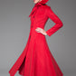 Red Women's Coat - Long Elegant Sleek Simple Fitted Smart Tailored Winter Designer Coat with Scarf Collar & Concealed Closure 1408