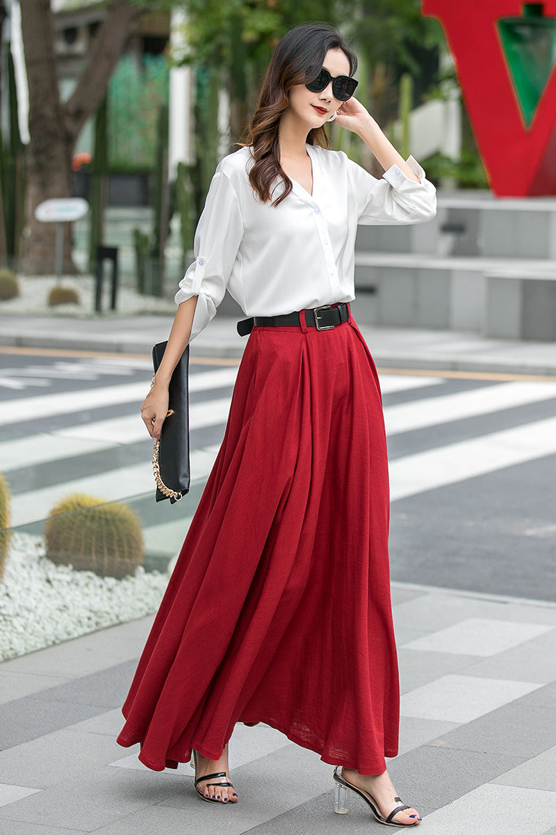 Red a line maxi skirt Clearance