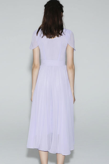 Lavender Chiffon Maxi Dress - V-Neck High Waist Formal | Xiaolizi 1311