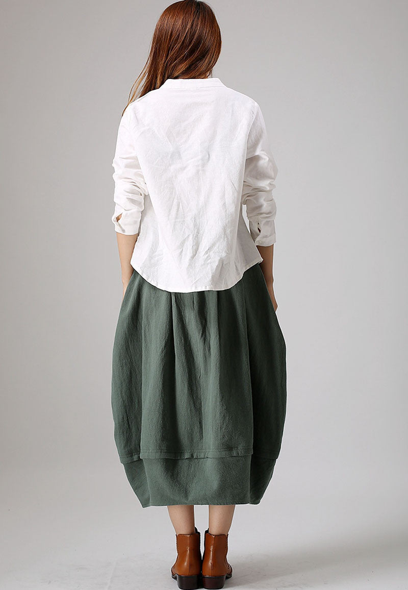 Casual linen bubble skirt in Green  0870#