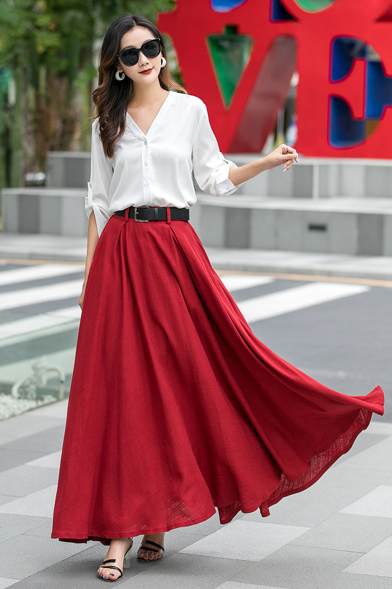 Red ankle maxi skirt Clearance
