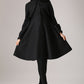 Warm winter black wool coat with ruffle detail 0775#