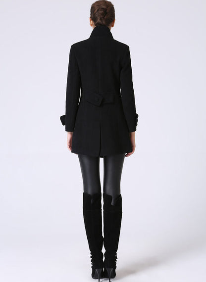 Black Wool Blend Coat – Handmade Tailored Short Winter Jacket 1070