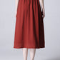 Wine red skirt casual linen skirt woman midi skirt custom made (1196)