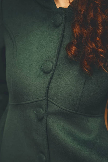 Vintage Green Wool Coat – Handmade Hooded Winter Overcoat for Women 2493