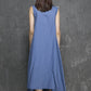 Blue dress maxi linen dress Summer linen causal dress 1329#