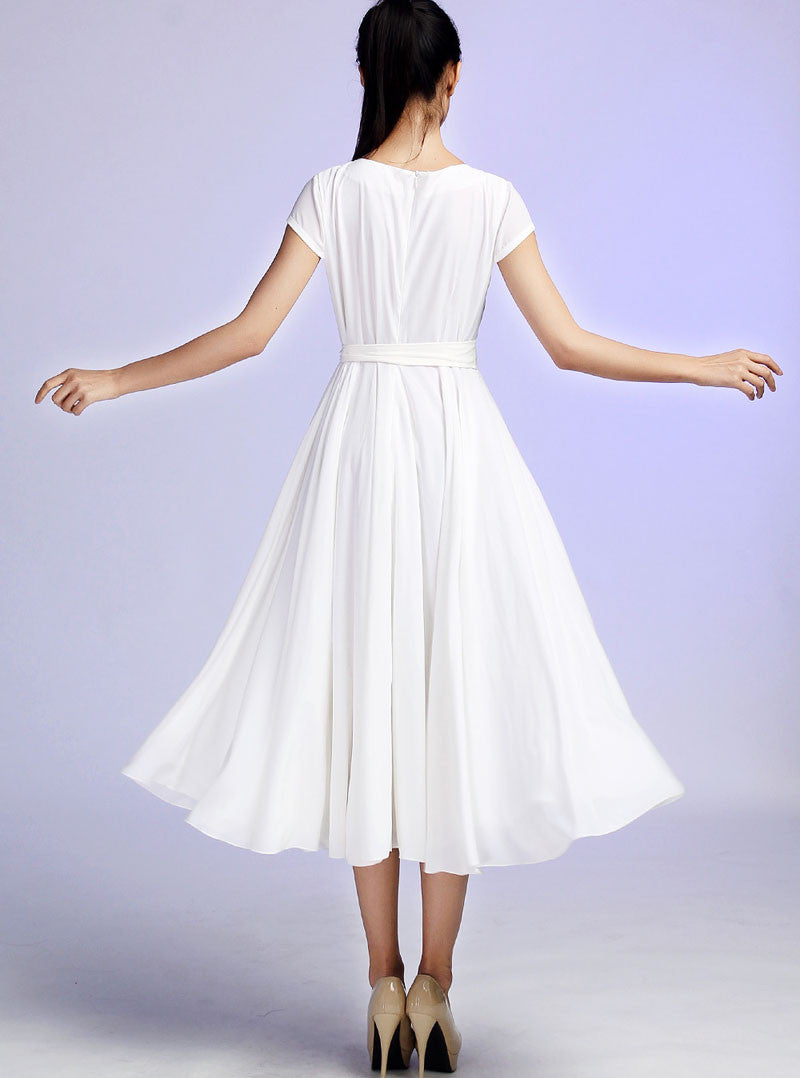 White Maxi Chiffon Dress - Custom Made Fully Lined Dress Simple Design Soft Summer Fashion (627)