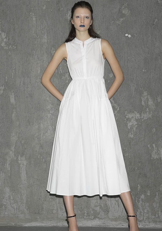 white cotton sleeveless long womens dress with summer 1302