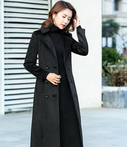 Wool Blend A-Line Coat – Vintage Double-Breasted Midi Winter Overcoat 246101