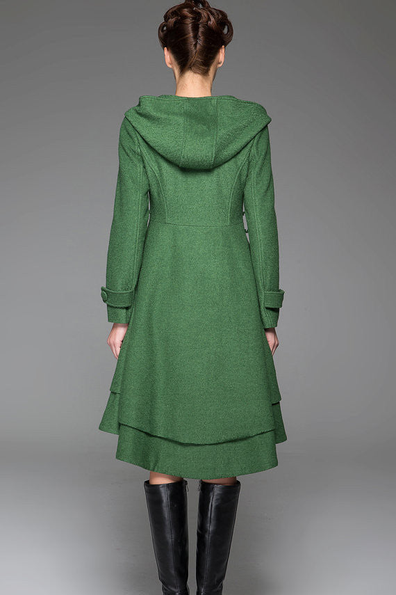 Green wool jacket women winter coat 1411